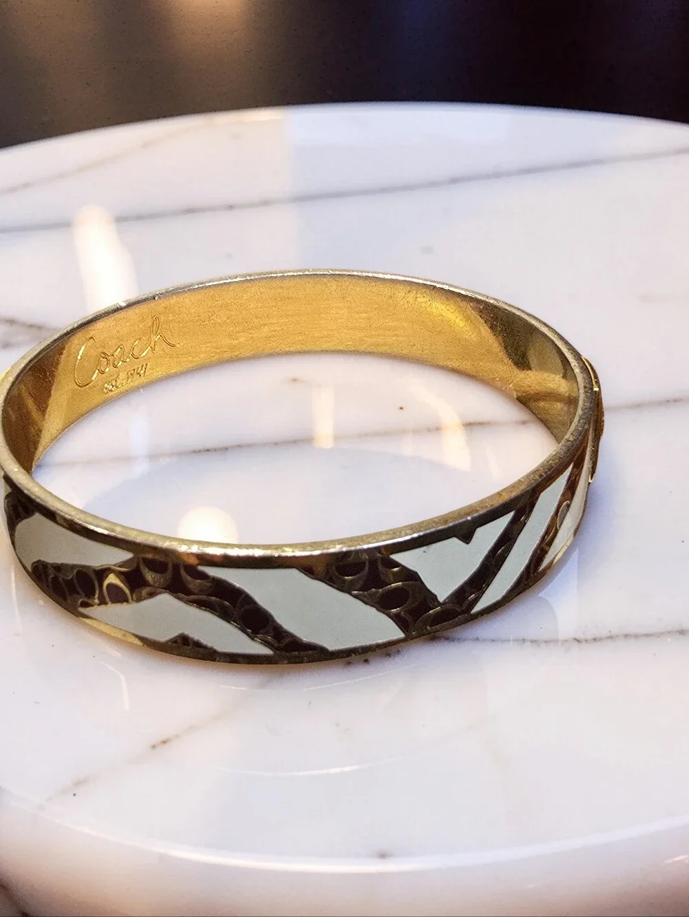 Coach Signature Enamel Stripe Bangle Bracelet Gold Tone